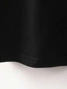 Camiseta casual de mujer con estampado navideño, cómoda camiseta de cuello redondo de manga corta, adecuada para usar en primavera y verano, fiestas navideñas y atuendos de invierno, adecuada para cualquier ocasión, color sólido, estilo casual, fiesta de Navidad, reunión familiar, uso diario. - Negro - Ver 3