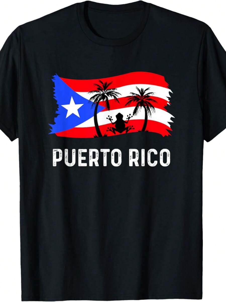 Distressed Style Puerto Rico Frog Puerto Rico T-Shirt - Black - View 1