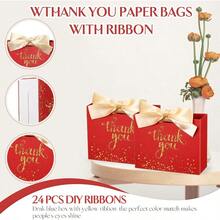 D24 Pcs Mini Thank You Gift Bags Bulk Christmas Thank You Bags With Ribbon Handles 4.6 X 1.8 X 3.9'' Small Wedding Gifts Bag Goodie Guest Baby Shower Party Plies Red - 紅色 - 查看 3