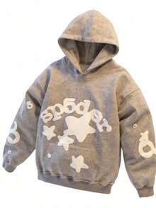 Spider Hoodies For Men Women Street Harajuku Style Oversized 555 Sp5der Hoodie Couple Outfit Sports Top Halloween Couples Top - Màu Xám nhạt - Xem 4