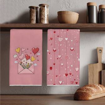 2pcs/Set Heart Envelope Print Super Soft Microfiber Kitchen Towels, Dish Cloths, Perfect Gift For Housewarming, Family Gathering, Valentine's Day Holiday Home Decor