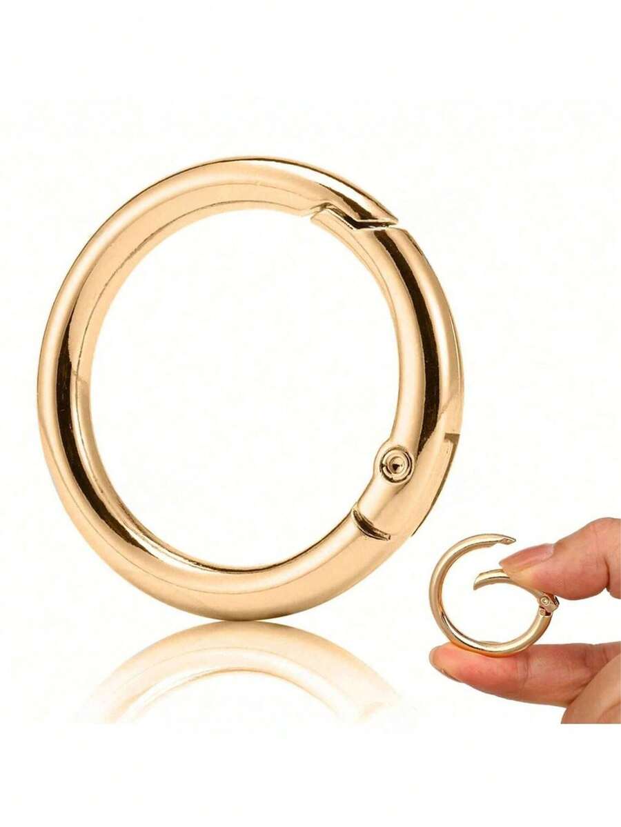 5个金属弹簧O型环夹登山扣卡扣锌合金弹簧O型环圆形弹簧卡扣登山扣夹扣登山扣，适用于钥匙扣、包包、钱包 - 金色 - 查看 1