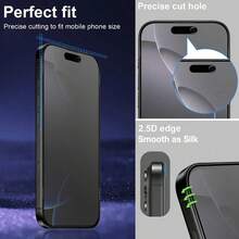 BOLLYMORE 2片裝 磨砂霧面防窺螢幕保護貼，相容 iPhone 17 Pro Max [6.9 吋]，防偷窺配件，防眩光防指紋膜，可搭配手機殼使用，簡易安裝無氣泡，觸感滑順，相容 iPhone 17 Pro Max/17 Pro/17 Air/17E/16/15/14 Plus/13 Mini/12/11 系列 - 2個 - 查看 4
