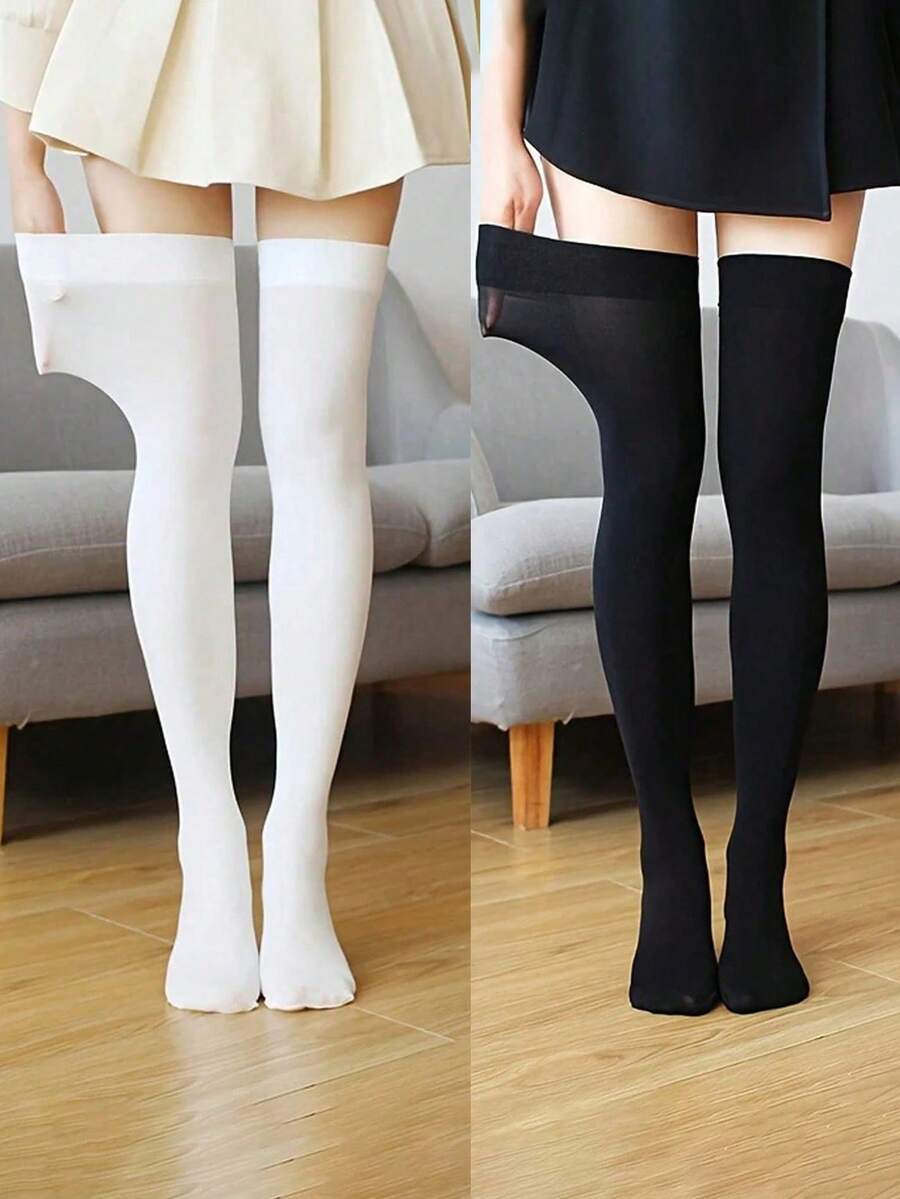 1Pair Plus Size Thigh High Stockings, 120D Slimming Opaque Velvet Socks – Breathable Thigh-Length Hosiery For Women - 彩色 - 查看 1