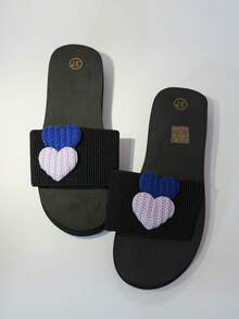 1 Pair Fashionable Woven Heart Pattern Slip-On Sandals With Elastic Band, Suitable For Outdoor Wear - Multicolor - View 5
