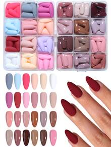 576pcs (24 Mixed Colors) Matte & Glossy Almond Shaped Nail Stickers, Including Red, Blue, Pink, Gray And White Acrylic Material, Perfectly Fit Fingertips, Make Your Fingertips Shine Beautifully, Suitable For Party, Dance And Daily Use.