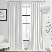 Beige Linen% Blackout Curtains 84 Inch Long, Rod Pocket/Back Tab/Hook Belt/Clip Rings, Thermal Insulated Drapes Bedroom Living Room With Hooks (1 Panel, 60 X 84), Stylish Window Treatments - 自然白 - 查看 9