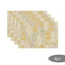 Manteles individuales y camino de mesa de lino para Ramadán (2/4/6/8 piezas) - Diseño de luna nueva con estrellas y farolillo Farnus, 12x18 pulgadas, adecuado para decoración del hogar, decoración de fiestas, reuniones festivas, decoración de Ramadán, cocina, restaurante, decoración de mesa de comedor del hogar - Multicolor - Ver 16