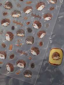 1张可爱刺猬动物贴纸，Y2K 5D卡通设计美甲贴纸，浮雕2D美甲贴纸和贴花美甲工具贴花美甲用品，适用于DIY美甲装饰，美甲饰品 - 彩色 - 查看 3