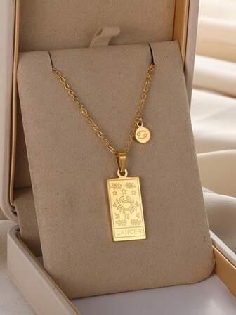 一件式时尚不锈钢十二星座方形吊坠项链，18K电镀锁骨链，低灵敏度，不褪色，个性简约，适合女性佩戴，是送给爱人、妻子、母亲的完美生日礼物。