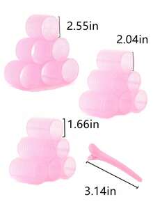 33个装自粘式卷发器，免加热卷发器，长发专用卷发器，带发夹和梳子，美发沙龙级卷发器，DIY发型 - 粉色 - 查看 2