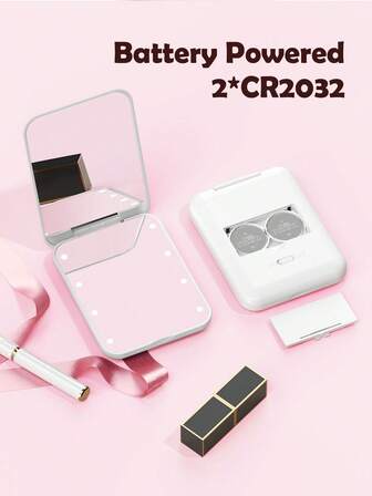 便携式化妆镜，1倍/3倍放大倍率，带LED灯，内置电池，迷你设计，可放入钱包、口袋，旅行或作为礼物携带。