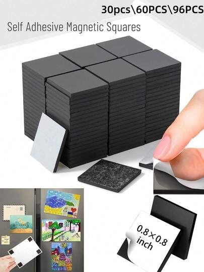 30/60/96片装可裁剪磁性背胶片（每片尺寸20 x 20毫米/40 x 40毫米），DIY磁性背胶片，适用于冰箱装饰、照片粘贴、生日礼物、艺术创作、毕业礼物、照片和模具收纳，易撕易贴，也适用于建筑、科学、工艺、办公、教室、白板、卡片、图片、海报等。