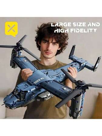 1486pcs Dynamic Tilting Propeller Fighter Plane Building Blocks Model, 1:72 High Precision Replica, Collectible Building Blocks Set With Shock-Absorbing Landing Gear + Openable Hatches - Creative DIY Gift For Halloween, Christmas, Thanksgiving, New Year And Valentine's Day, Adult