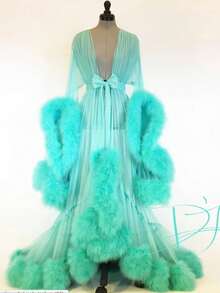 Áo choàng cô dâu màu hồng lãng mạn, áo choàng đồ lót gợi cảm mỏng manh, khăn choàng đa năng cho chương trình sân khấu, studio chụp ảnh - Màu Hồng  San hô - Xem 2