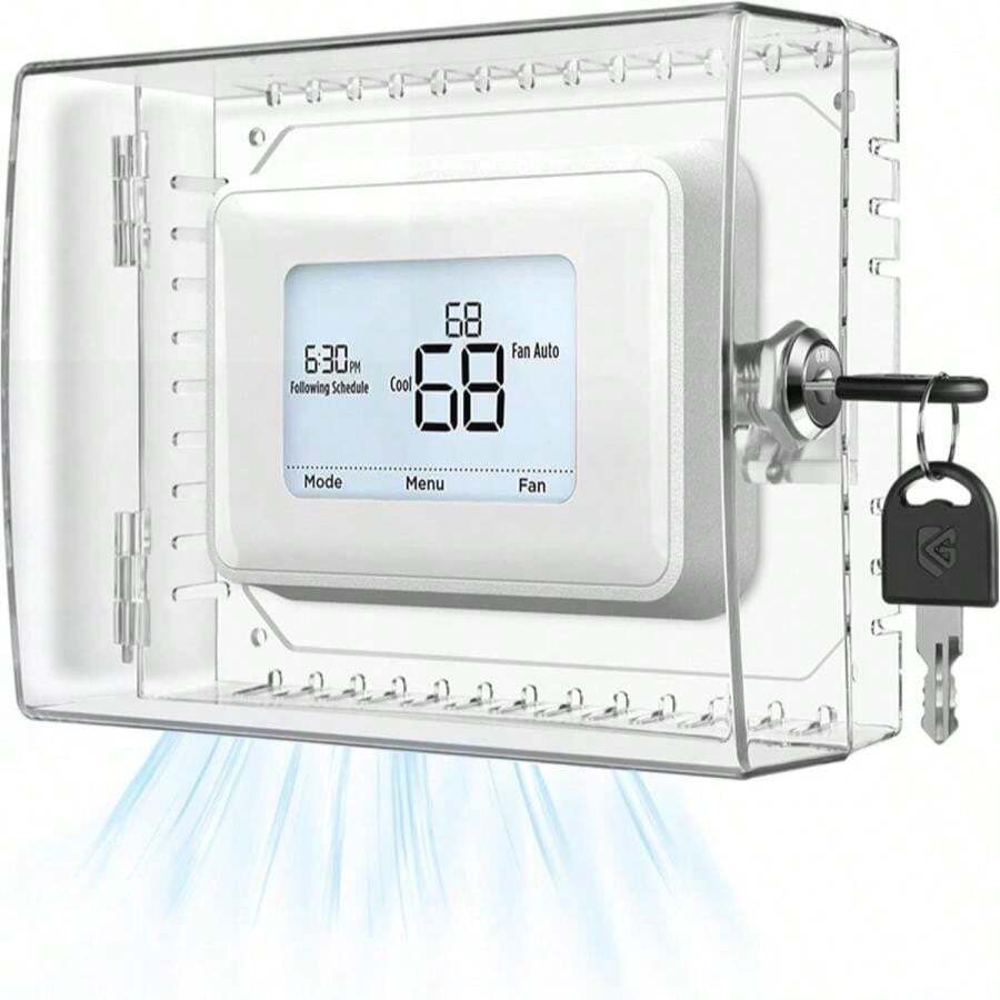 Gedreew Large Thermostat Lock Box Cover With Key, Clear Thermostat Cover With Lock Compatible With Honeywell Home Thermostat On Wall, AC Lock Box Cover With Key Fits Thermostats 5"H X 6" W Or Smaller - ColorA - 查看 1