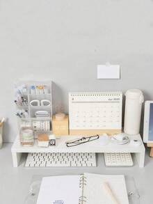 1pc Single-Layer Wooden Computer Desk Riser, White Office Storage Rack, Multifunctional Tabletop Monitor Stand With Drawer Base. Wooden Monitor Stand, Home And Office Desk Riser, Laptop Stand. Suitable For Graduation Gifts, Bachelor Party Gifts, Bridesmaid Gifts, Father's Day Gifts, Halloween Decor - White - View 12