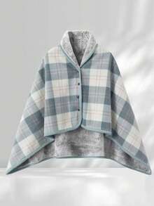 1条双层加厚多功能抓绒格子披肩毯，适合秋冬季居家办公使用，日韩风懒人毯，公司午睡毯，加厚产后披肩，保暖围裙，盖毯，母亲节礼物 - 查看 6