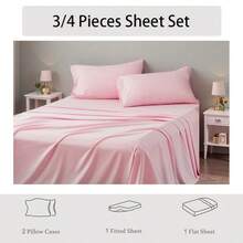 3/4 Pieces Sheet Set, Cooling Sheets For 3 Pieces Twin Sheet Set With Pillowcase, Full/Queen/King Size Bed Set With 4Pieces, Derived From Microfiber, Breathable & Soft, Deep Pocket Up To 16", Hotel Luxury Silky Bedding For Hot Sleepers - 粉色 - 查看 1