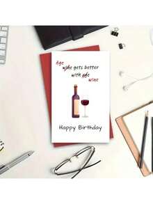 1/2 Pcs Interesting Wine Themed Birthday Card - "Life Is Better With Wine" - Perfect Gift For Family, Friends And Loved Ones - White - View 3