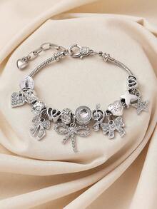 1pc Luxury Elegant Brand Fashion Handmade Beaded Crystal Bow, Star & Music Symbol Adjustable Copper Bracelet For Teen, Suitable As Gift For Ladies, Bars, Nightclubs, Traveling, Parties, Casual Everyday Wear - Multicolor - View 2