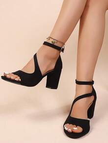 Black High Heel Sandals, Teacher Specialized Runway Shoes, Women 2025 Summer New Style, Non-Fatiguing Peep-Toe Closed Toe Sandals - Black - View 1