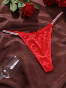 1条亮面纯色蝴蝶结丁字裤，性感迷人，舒适透气，亲肤女士内衣 - 紅色 - 查看 10