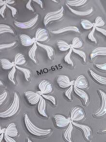 Autocollants pour ongles en 3D avec nœud en gelée embossé Aurora - Décalcomanies à paillettes auto-adhésives avec un nœud de ruban blanc étincelant, convenant pour les mariages, les rendez-vous et le nail art fait maison pour les femmes et les filles. Décorations et accessoires de haute qualité pour les ongles - Multicolore - Voir 5