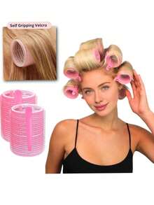 33个装自粘式卷发器，免加热卷发器，长发专用卷发器，带发夹和梳子，美发沙龙级卷发器，DIY发型 - 粉色 - 查看 7