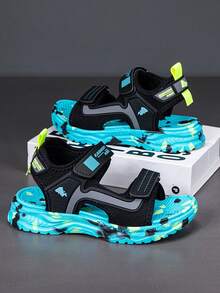 Sapatos Infantis, Sandálias Infantis, Sandálias Esportivas Infantis, Fechamento Ajustável com Duplo, Cor Clássica Preta e Branca, Sandálias Aquáticas para Meninos, Sapatos de Praia Versáteis e na Moda - Verde - Visão 4