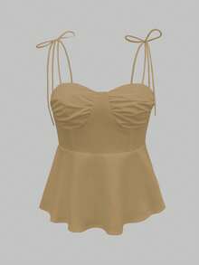 1 chiếc áo kiểu nữ không tay viền bèo nhún, áo ống croptop màu trắng tinh khôi theo phong cách Pháp tối giản, áo tank top nhẹ nhàng ôm sát người, thích hợp cho kỳ nghỉ và đi làm, áo babydoll gợi cảm kiểu Y2K tôn dáng, thích hợp cho mùa xuân/hè/thu. - Màu vàng đất - Xem 5