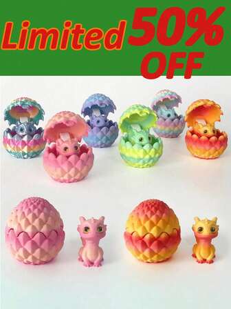 4/5件套3D打印水晶小龙蛋套装，翻转可爱小龙逼真龙蛋，创意模型装饰，适合家居和办公室装饰，男女皆宜的最佳玩具工艺礼品（眼睛颜色随机）