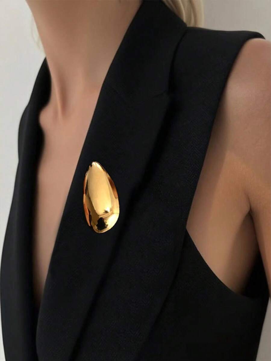 1PC Minimalist Versatile Stainless Steel Water Droplet Shaped Brooch, Perfect As A Birthday Gift For Friends Or Professional Women Who Pursue Individuality. Its Design Showcases Taste And Care. - Multicolor - View 1