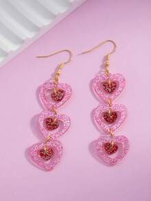 1 Pair Acrylic Valentine's Day Series Pink & Red Glitter Heart Minimalist Cute Sweet Heart Pendant Earrings