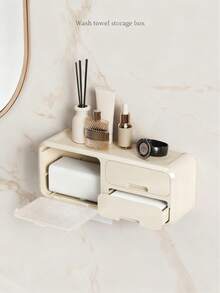 1pc Waterproof Bathroom Tissue Box, No Drilling Wall-Mounted Toilet Paper Holder, Washroom Storage Rack - Multicolor - View 5