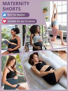 4-Piece Maternity Yoga Shorts Set High-Waisted Tummy-Control Shorts Soft Stretch Maternity Shorts Perfect For Everyday Wear And Fitness Training - Black + Black + Blue + Pink - View 6