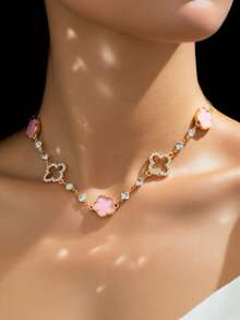 1pc Fashionable New Lucky Clover Chain Necklace, Charming Jewelry For Women, Suitable For Daily Wear, Banquet, Party, Wedding, Valentine's Day Date, New Year And Other Occasions - Multicolor - View 4