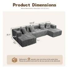 132''U-Shape Modular Sectional Couch Sofa, Boneless Sectional Couch Compressed Corduroy, Modern Sleeper Sofa For Living Room, Space-Efficient Design Convertible Corduroy Sectional Couch(3 Packages Shipping) - 淺灰色 - 查看 5