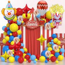 140pcs Carnival Themed Balloon Garland Arch Set, Including Popcorn, Clown, Hot Air Balloon Foil Balloons, And Red, Blue, Yellow, Confetti Latex Balloons, Perfect For Birthday Parties, Baby Showers, Outdoor Performance Decorations, Circus Theme Party Supplies. - Multicolor - View 2