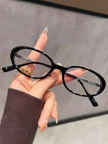 女士复古时尚椭圆形小框眼镜，花卉印花金属镜腿设计，适合工作、学校、办公室、通勤等场合，兼具护眼和装饰功能。 - 彩色 - 查看 13