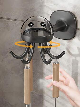 厨房旋转挂钩餐具收纳架，无需钉子/挂钩/螺丝，重型塑料章鱼旋转臂收纳架，节省空间的多功能挂钩，适用于浴室和房间，现代粘胶壁挂式安装，多功能挂钩