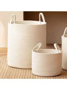 Portable Laundry Basket, 19-39cm Nordic Style Cotton Rope Woven Toy Storage Basket, Multi-Size Baskets With Handles, Desktop Storage Basket, Suitable For Graduation Gifts, Bachelor Party Gifts, Bridesmaid Gifts, Father's Day Gifts, Halloween Decor, Halloween Gifts, Bridesmaid Proposal Gifts, Wedding Guest Favors