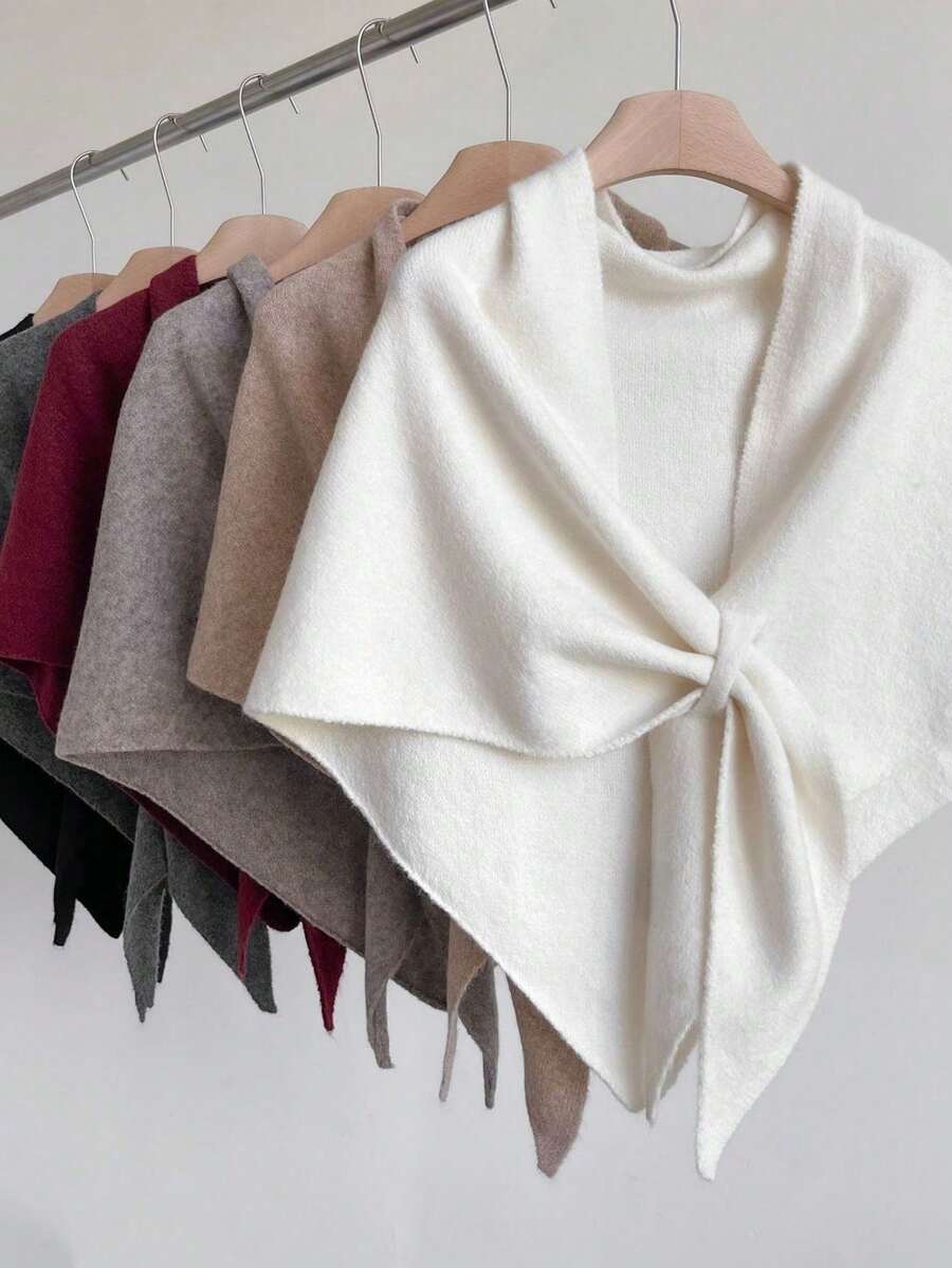 1pc Women's Solid Color Triangular Wool Blend Loose Knit Shawl, Elegant Style, Suitable For Outdoor Travel In Autumn/Winter And Snowy Season - Nhiều màu - Xem 1
