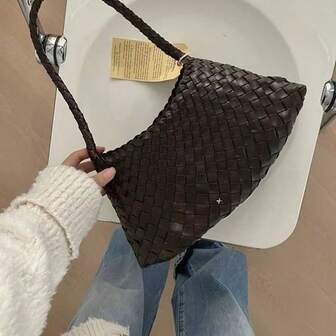 手工编织包，小众高端法式度假风手提包，休闲百搭单肩/腋下包，无吊坠装饰