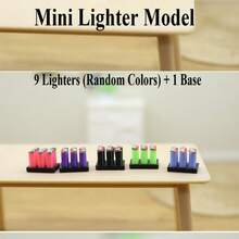 Bộ 10 bật lửa mini và đế - Bật lửa mini chân thực có đế PLA, 9 bật lửa mini (Màu sắc: Hồng/Tím/Xanh lá/Xanh dương/Đen), Thích hợp cho mô hình nhà búp bê thu nhỏ, mô hình tàu hỏa và búp bê - Đạo cụ nhập vai cảnh ngọn lửa mini 9 bật lửa [Màu ngẫu nhiên] + 1 đế - Nhiều màu - Xem 6
