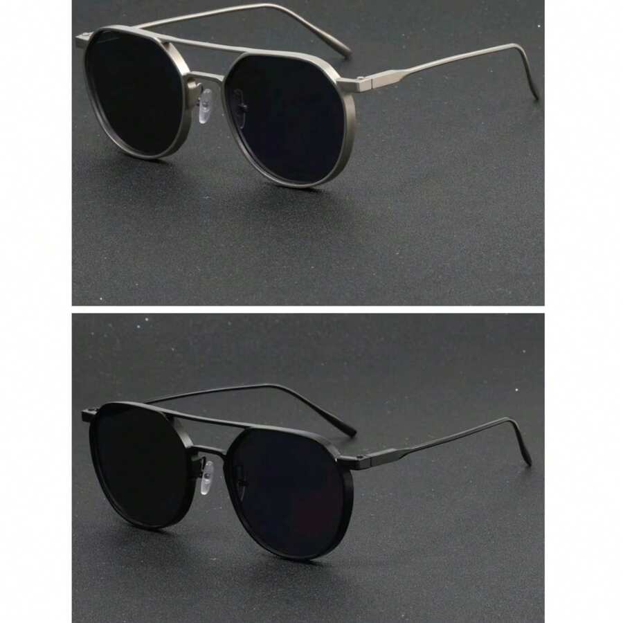 1 Paio di Occhiali da Uomo in Metallo con Doppio Ponte, Stile Vintage da Strada, Adatti per Uso Quotidiano e Servizi Fotografici - nero grigio - Visualizzare 1