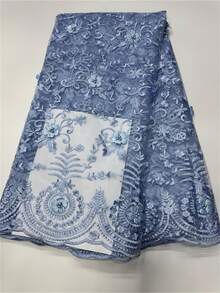 5 Yards /1 Yards French Lace Tulle With Beads 3D Flower Lace Embroidery Fabric 2026 Latest African Lace Nigerian Wedding Party - 彩色 - 查看 15