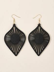 Hollow Out Drop Earrings - Black - View 8