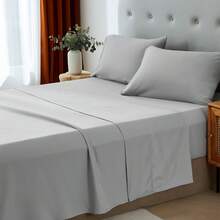 3/4 Pieces Sheet Set, Cooling Sheets For 3 Pieces Twin Sheet Set With Pillowcase, Full/Queen/King Size Bed Set With 4Pieces, Derived From Microfiber, Breathable & Soft, Deep Pocket Up To 16", Hotel Luxury Silky Bedding For Hot Sleepers - 灰色 - 查看 4