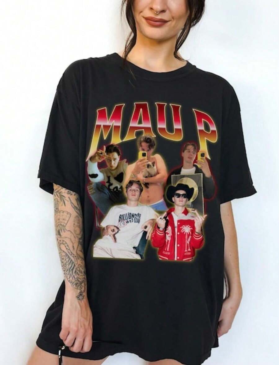 Mau P Bootleg 90s Rap Tee Mau P Shirt Dom Dolla EDM Shirt Festival Shirt Rave Outfit John Summit Ho - 黑色 - 查看 1